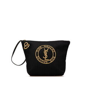 Saint Laurent Rive Gauche Clutch Bag Pouch Black Wool Leather